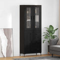 Hochschrank in Schwarz und Eichenbraun mit Glastueren