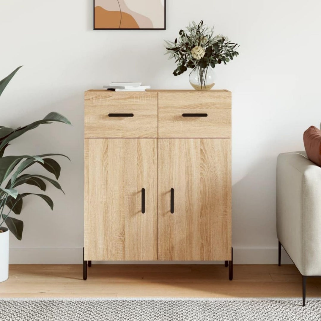 Ein Metallgestell praegt das Sideboard in Eichenbraun
