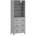 Das Sideboard misst 69.5 x 34 x 180 cm in Eichenbraun und Grau