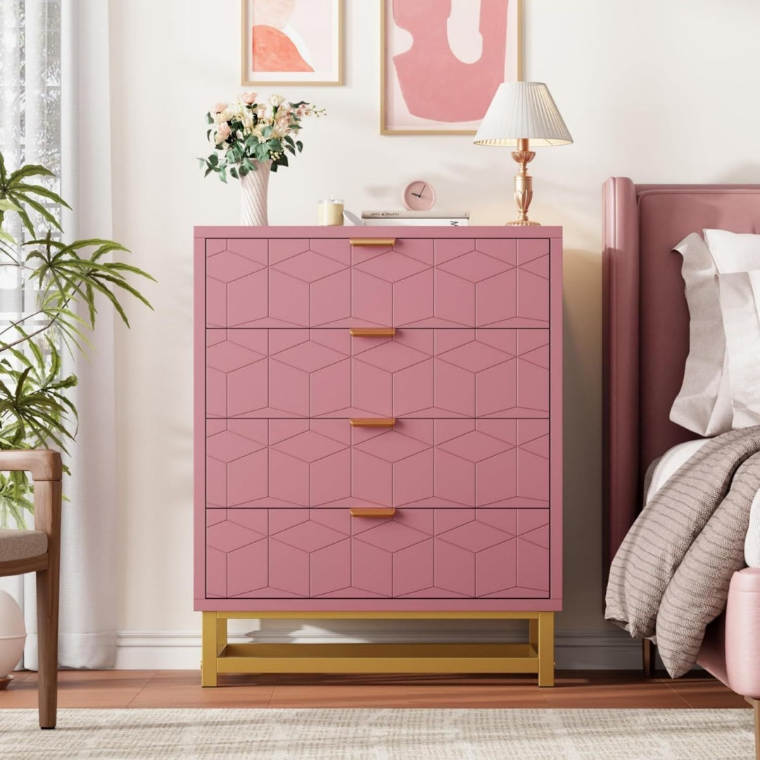 Sideboard mit 4 Schubladen, goldfarbenen Griffen und Metallgriffen