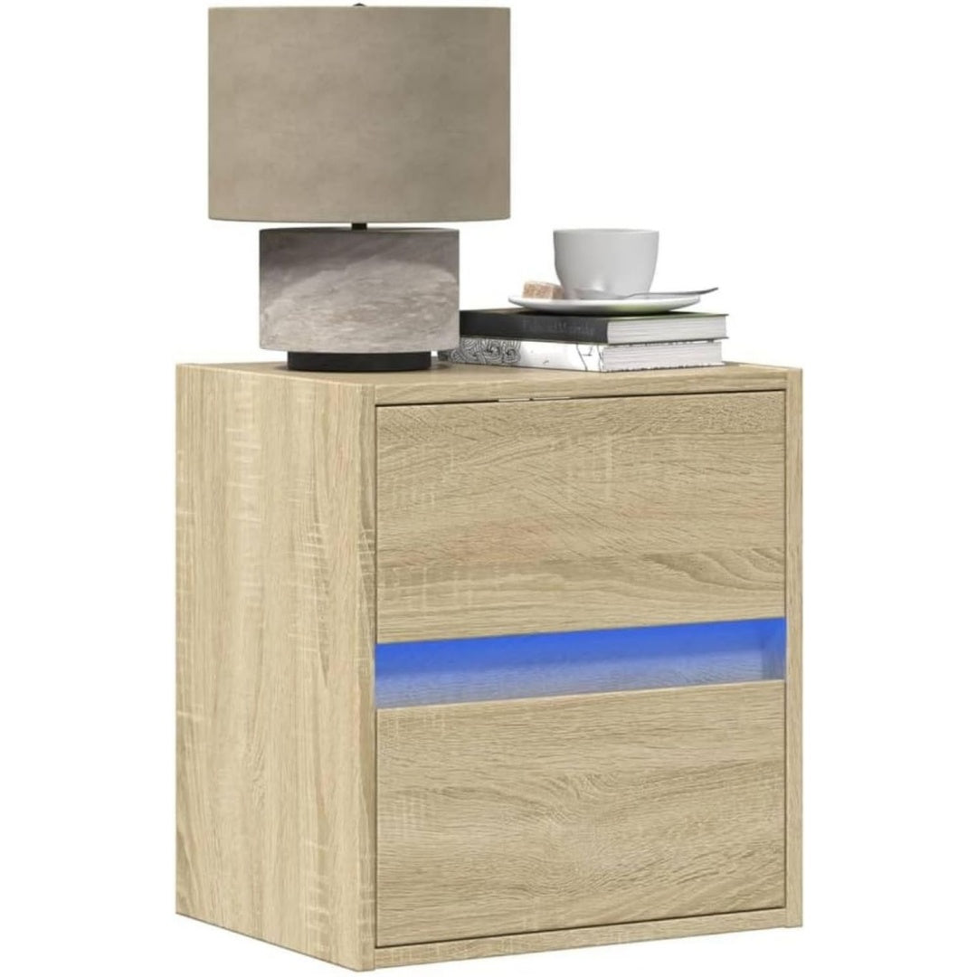 Nachttisch mit Wandmontage, Schubladen und LED Beleuchtung