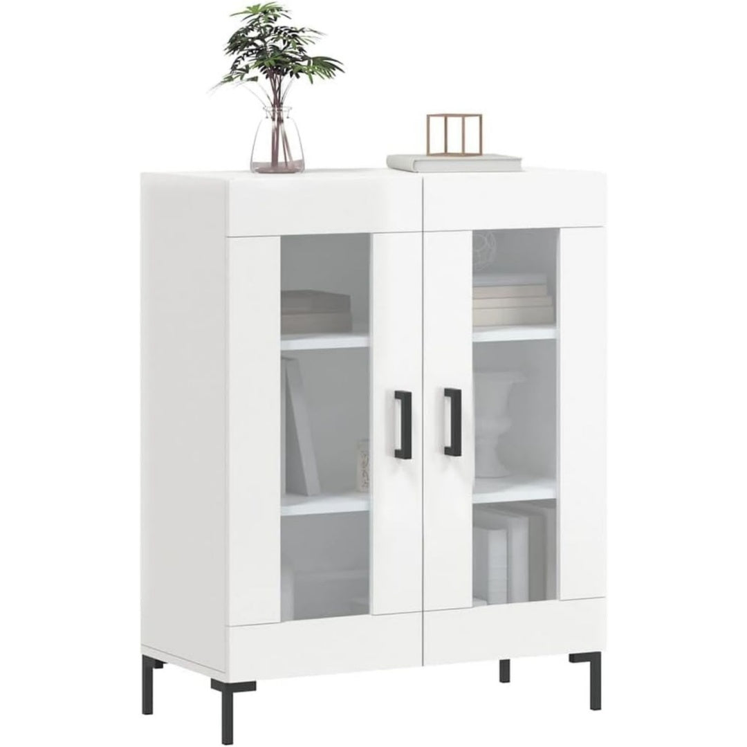 Glaenzende Oberflaechen an dem Sideboard aus Holzwerkstoff und Metall