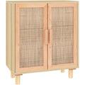Sideboard aus Massivholz und Rattan mit Flechtoptik
