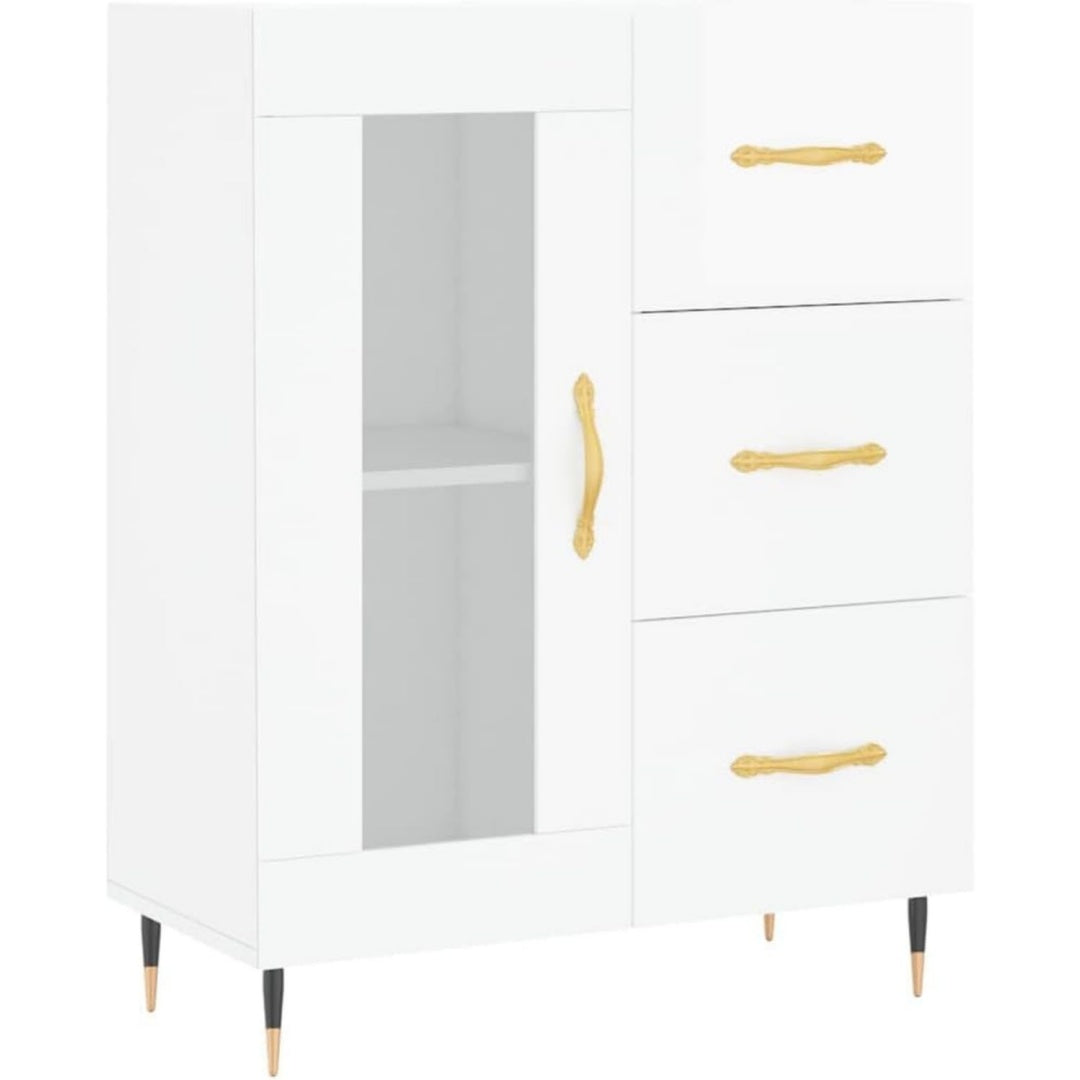 3 Schubladen und glaenzende Oberflaechen an dem Sideboard