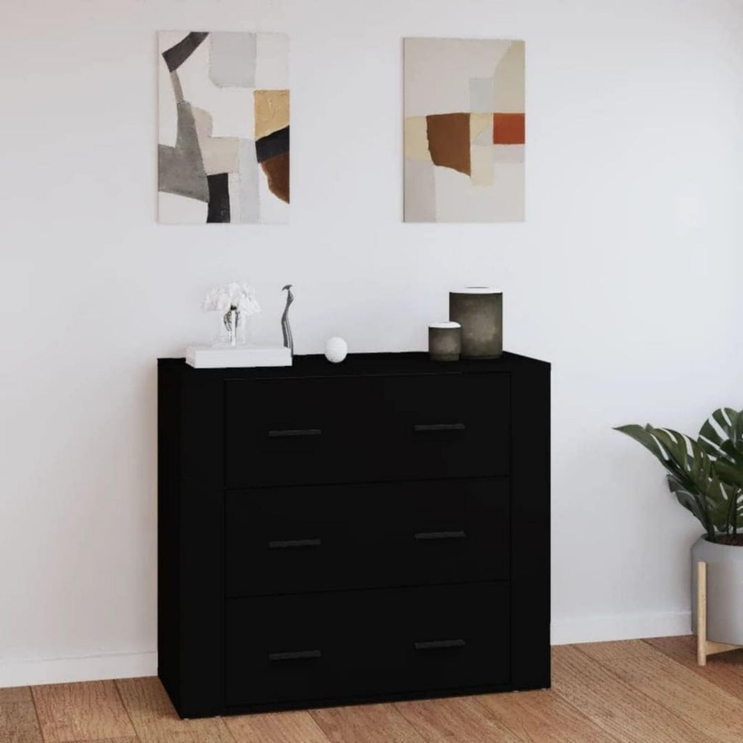 Das Sideboard misst 80 x 33 x 70 cm in Schwarz