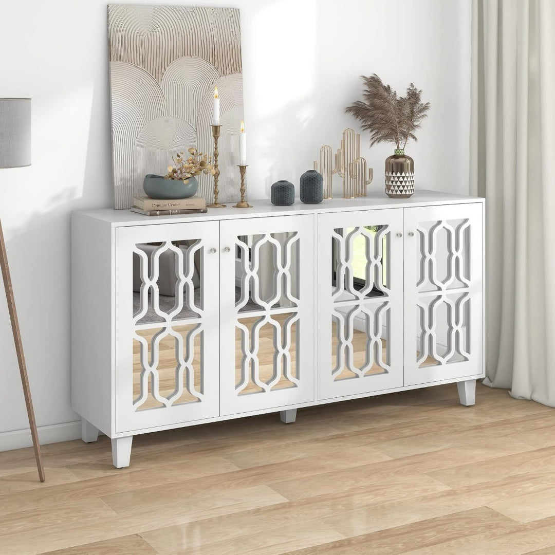 Sideboard verbindet Holzbeine und einen Spiegel