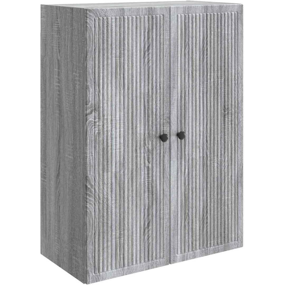 Wandschrank mit den Massen 66 x 34.5 x 90 cm in Eichenbraun und Grau
