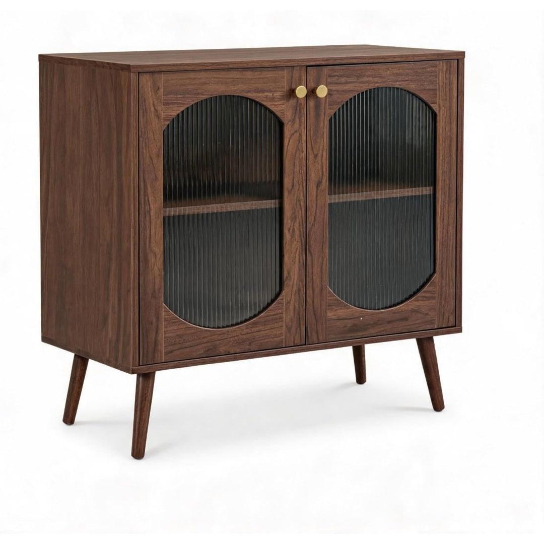 Sideboard mit Glastueren, verstellbaren Ablagen und Holzoptik