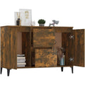 Das Sideboard zeigt 2 Tueren in Dunkelbraun