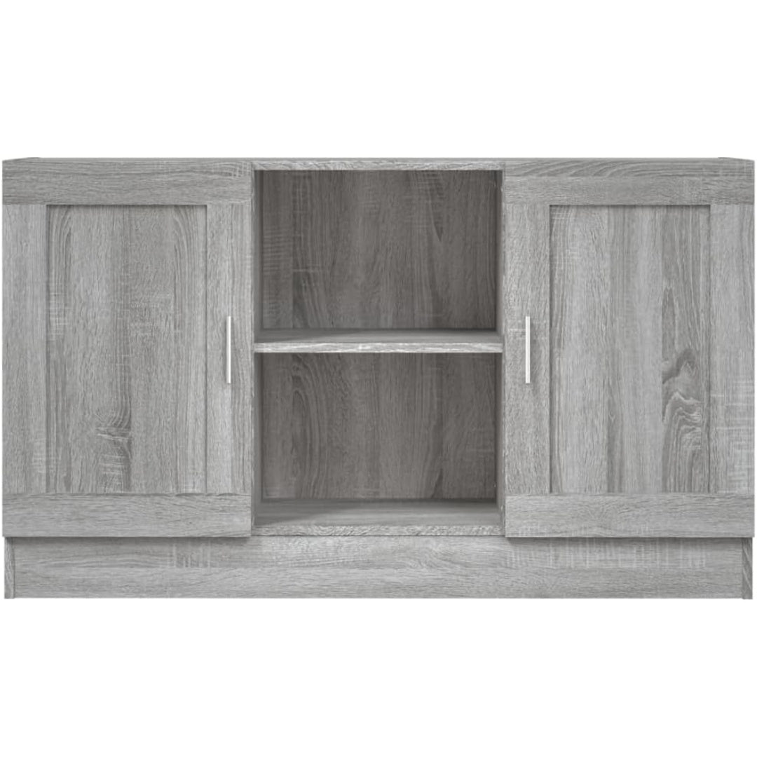Das Sideboard misst 120 x 30.5 x 70 cm in Eichenbraun und Grau